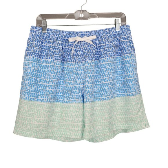 CHUBBIES Swim Trunks Men's XL 5.5" Inseam Blue Green Geometric Print Mesh Liner